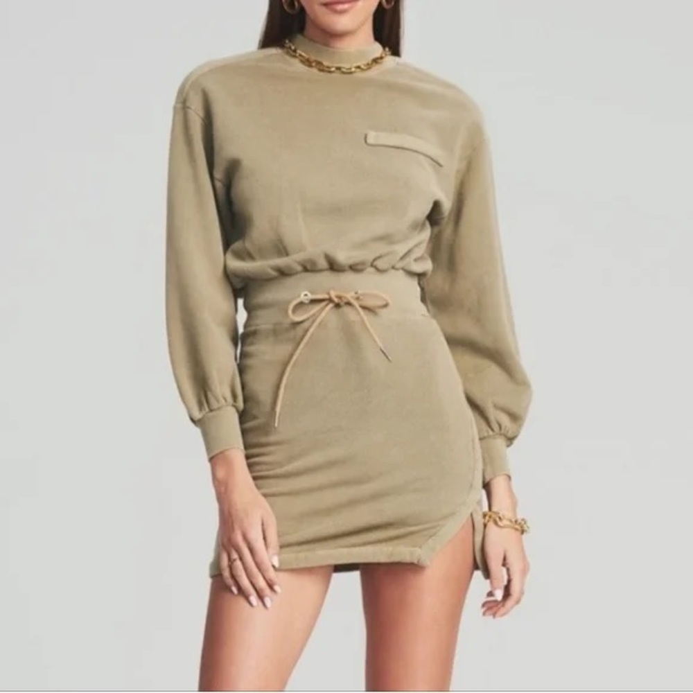 SER.O.YA Revolve Samatha Long Sleeve Drawstring Mock Neck Mini Dress Size Medium